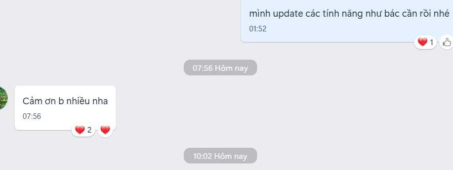 Khách cảm ơn sau khi được cập nhật đúng tính năng đã yêu cầu